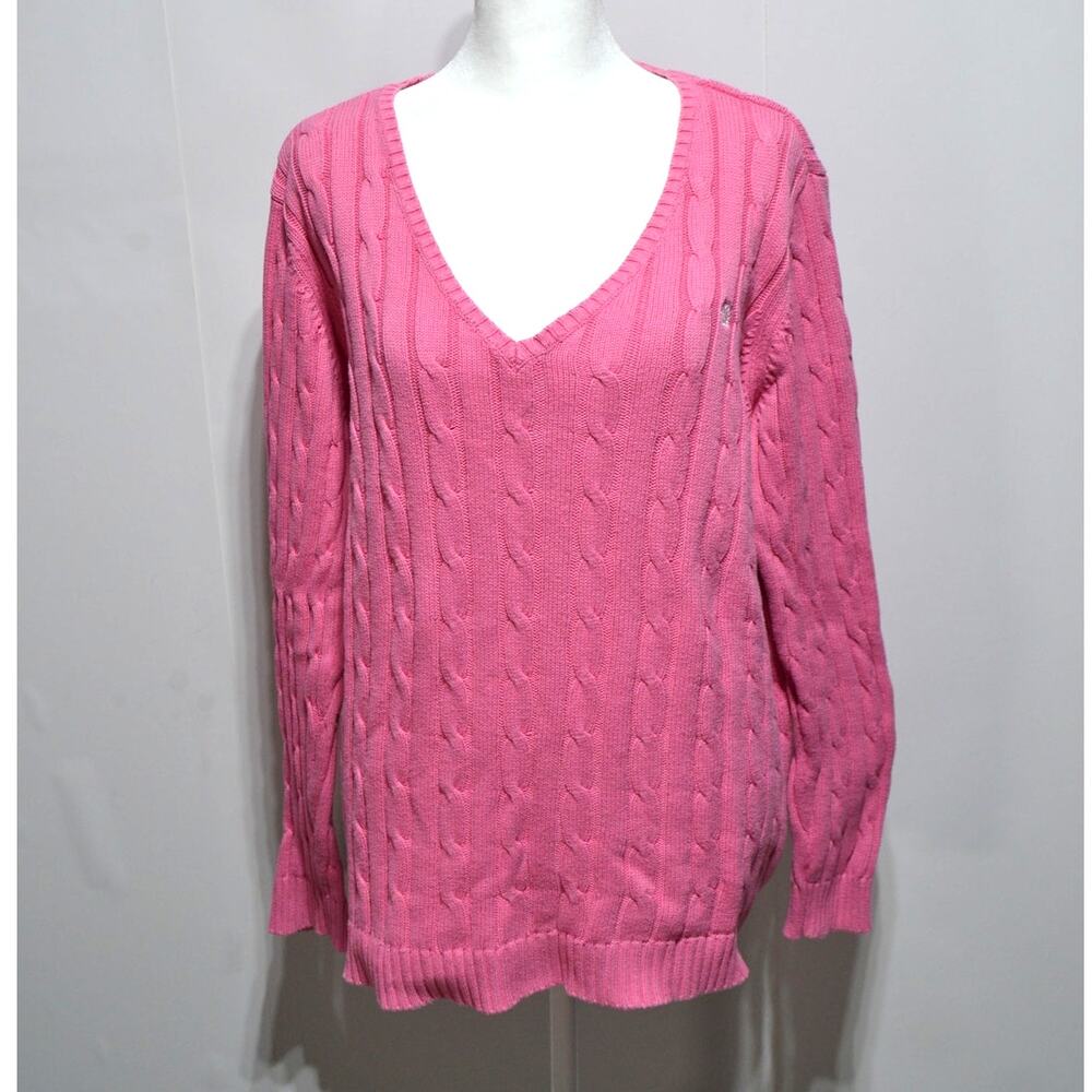 Chaps Hot Pink Cable Knit Sweater 1X